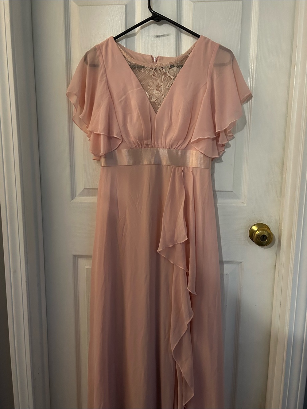 Ever Pretty Light Blush Chiffon Maxi Dress with Lace Bodice